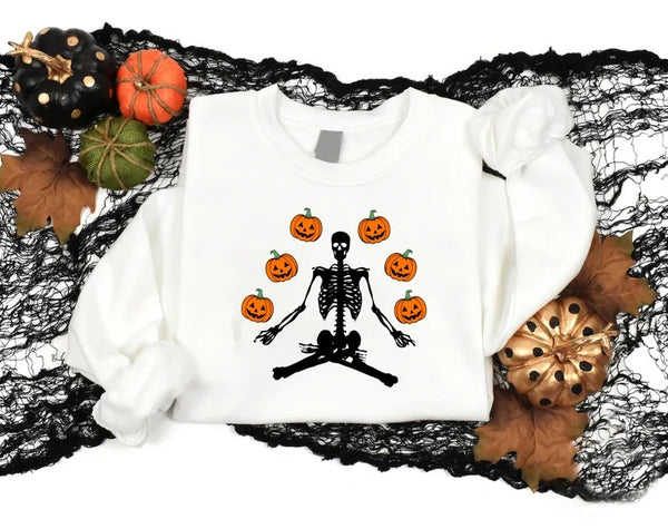 Halloween Skeleton Pumpkins Sweatshirt, Vintage Halloween Crewneck Sweater, Unisex Family Matching Jumper, Fall Clothing, Gift for Husband