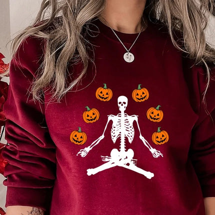 Halloween Skeleton Pumpkins Sweatshirt, Vintage Halloween Crewneck Sweater, Unisex Family Matching Jumper, Fall Clothing, Gift for Husband