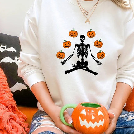 Halloween Skeleton Pumpkins Sweatshirt, Vintage Halloween Crewneck Sweater, Unisex Family Matching Jumper, Fall Clothing, Gift for Husband
