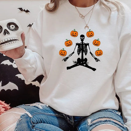 Halloween Skeleton Pumpkins Sweatshirt, Vintage Halloween Crewneck Sweater, Unisex Family Matching Jumper, Fall Clothing, Gift for Husband
