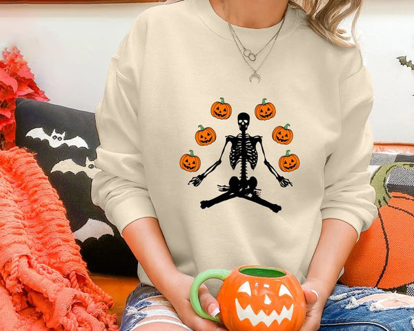 Halloween Skeleton Pumpkins Sweatshirt, Vintage Halloween Crewneck Sweater, Unisex Family Matching Jumper, Fall Clothing, Gift for Husband