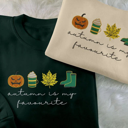 Autumn is My Favourite Sweatshirt, Embroidered Halloween Pumpkin Sweater, Vintage Autumn Leaves Jumper, Cute Halloween Clothing for Adults