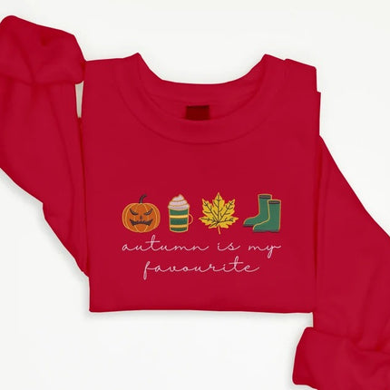 Autumn is My Favourite Sweatshirt, Embroidered Halloween Pumpkin Sweater, Vintage Autumn Leaves Jumper, Cute Halloween Clothing for Adults