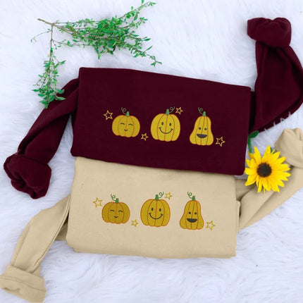 Halloween Trio Pumpkins Sweatshirt, Vintage Halloween Embroidered Sweater