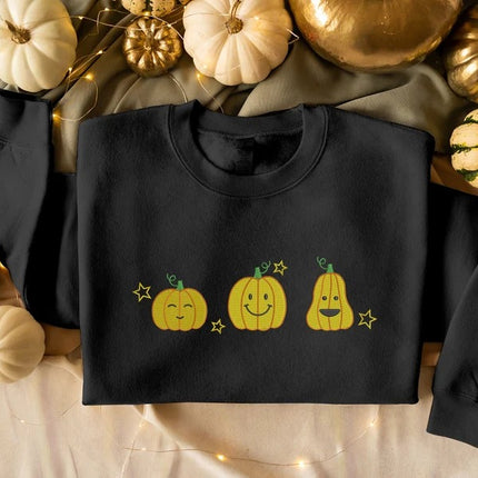 Halloween Trio Pumpkins Sweatshirt, Vintage Halloween Embroidered Sweater