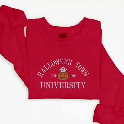 Halloween Town University Sweatshirt, Embroidered Halloween Fall Jumper, Spooky Season Crewneck Sweatshirt, Pumpkin Embroidery Est Outfits