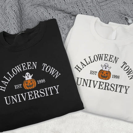 Halloween Town University Sweatshirt, Embroidered Halloween Fall Jumper, Spooky Season Crewneck Sweatshirt, Pumpkin Embroidery Est Outfits