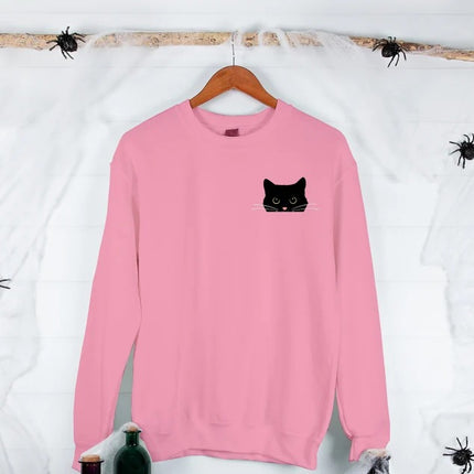 Cute Black Cat Halloween Sweatshirt, Fall Cat Printed Sweatshirt, Halloween Clothing