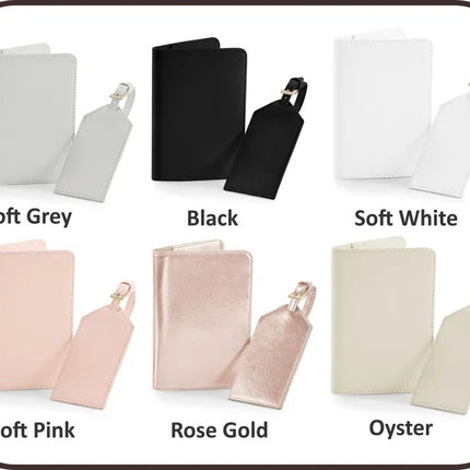 Custom Passport Holder and Luggage Tag, Perosnalised Leather Engraved Passport Case, Travel Document Cover, Couple Honeymoon Wedding Gifts