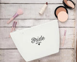 Custom Bride Embroidered Makeup Bag, Personalised Wedding Date Canvas Bag, Bride To Be Cosmetic Organiser Bag, Future Mrs Engagement Gifts