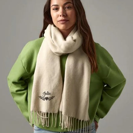 Custom Name Embroidered Scarf, Personalised Woven Comfy Scarf with Tassel Trim