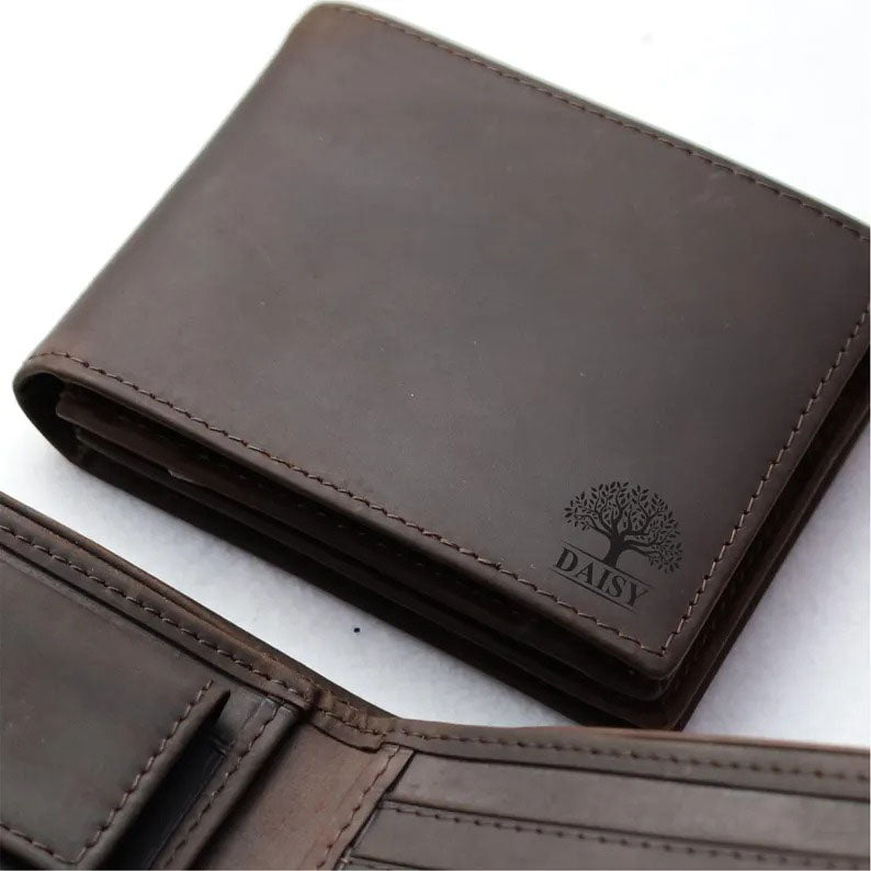 Custom Mens Leather Engraved Wallet, Personalised Name & Text Handwriting Wallet, Bifold Wallet for Groomsman, Wedding Gifts for Best Man