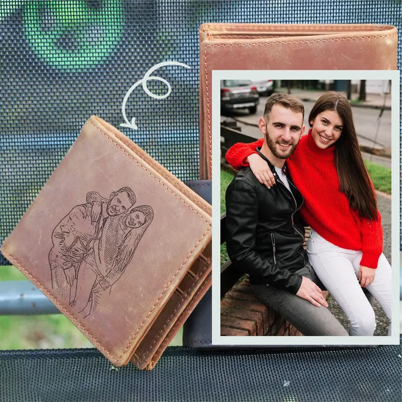 Custom Photo Leather Wallet for Mens, Personalised Photo Engraving Leather Wallet, Groomsman Wallet, Birthday Gift for Him, Anniversary Gift