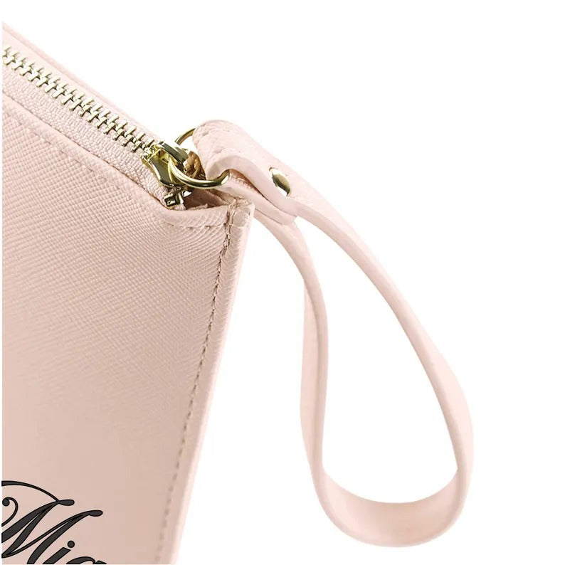 Custom Name/Initial Engraved Clutch Bag, Personalised Leather Accessory Wristlet Bag, Makeup Organiser Flat Bag for Womens, Bridesmaid Gifts