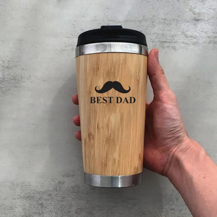 Personalised Bamboo Coffee Mug, Custom Engraved Monogrammed Tumbler
