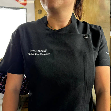 Custom Women Beauty Tunic, Embroidered Initial On Sleeve Beauticians Uniform