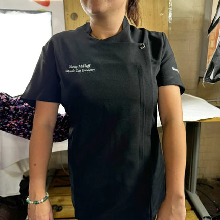 Custom Women Beauty Tunic, Embroidered Initial On Sleeve Beauticians Uniform