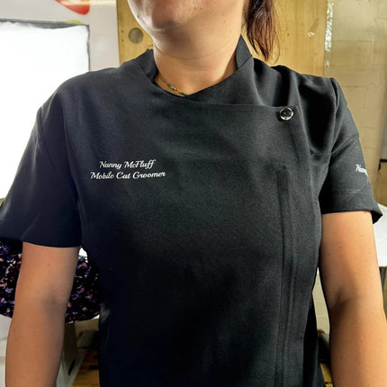 Custom Women Beauty Tunic, Embroidered Initial On Sleeve Beauticians Uniform