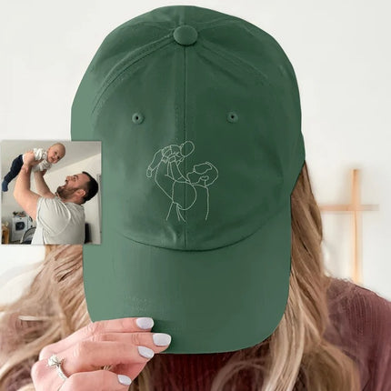Personalised Sketch from Photo Dad Hats, Embroidered Family Matching Caps, Unisex Comfy Colors Caps, Portrait Dad Hats, Father's Day Gifts