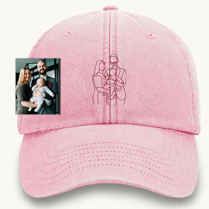 Personalised Sketch from Photo Dad Hats, Embroidered Family Matching Caps, Unisex Comfy Colors Caps, Portrait Dad Hats, Father's Day Gifts