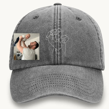 Personalised Sketch from Photo Dad Hats, Embroidered Family Matching Caps, Unisex Comfy Colors Caps, Portrait Dad Hats, Father's Day Gifts