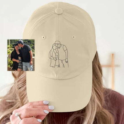Personalised Sketch from Photo Dad Hats, Embroidered Family Matching Caps, Unisex Comfy Colors Caps, Portrait Dad Hats, Father's Day Gifts