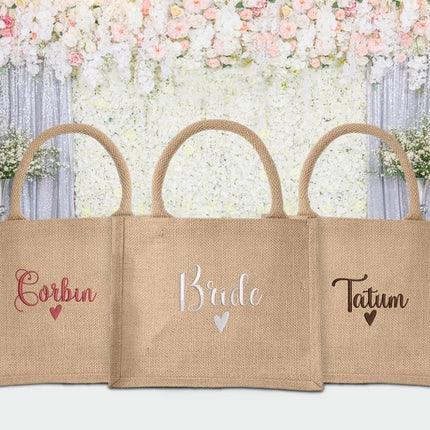 Personalised Bridesmaid Tote Bags, Custom Embroidered Name Totes, Minimalist Canvas Cotton Bags, Gifts for Bride, Hen Party Matching Boxes