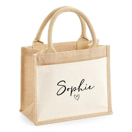 Personalized Jute Tote Bags, Custom Name Printed Lunch Bags, Special Gifts for her