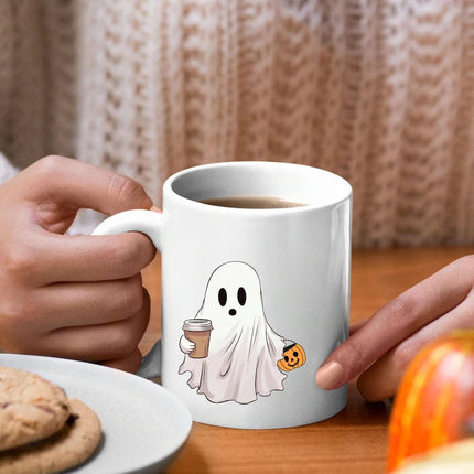 Halloween Little Ghost with Coffee Mug, Halloween Pumpkin Printed Mug, Spooky Season
