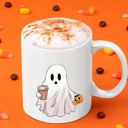 Halloween Little Ghost with Coffee Mug, Halloween Pumpkin Printed Mug, Spooky Season