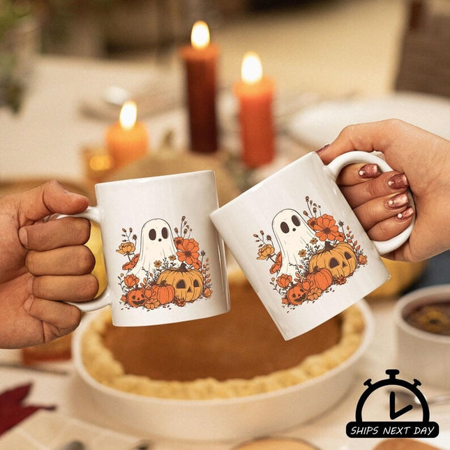 Cute Ghost Halloween Printed Mug, Spooky Fall Pumpkin Coffee Mug, Fall Autumn Cup