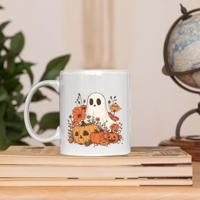 Cute Ghost Halloween Printed Mug, Spooky Fall Pumpkin Coffee Mug, Fall Autumn Cup