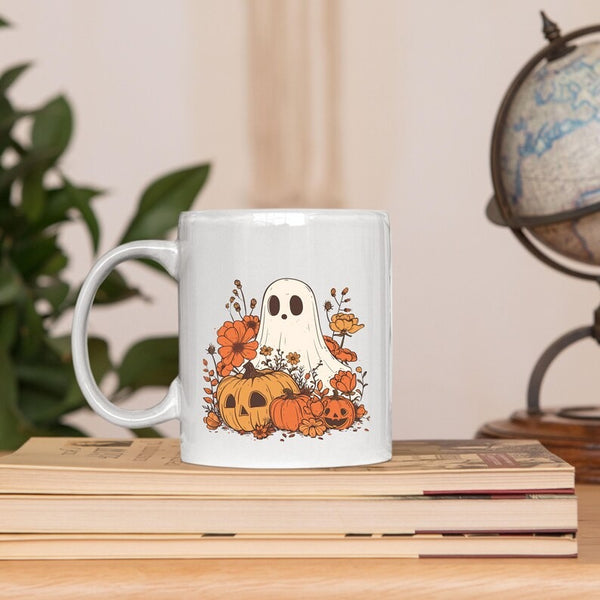 Cute Ghost Halloween Mug, Spooky Fall Pumpkin Coffee Mug, Vintage Boo Ghost Ceramic Printed Mug, Fall Autumn Cup, Funny Halloween Party Gift