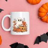 Cute Ghost Halloween Mug, Spooky Fall Pumpkin Coffee Mug, Vintage Boo Ghost Ceramic Printed Mug, Fall Autumn Cup, Funny Halloween Party Gift