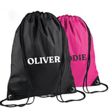 Personalised Drawstring Gym Bag, Custom Monogrammed Name Printed Water Resistant Gymsac. Comfort Color Polyester Swimming Bags, Gift for him