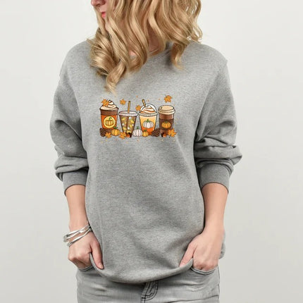 Halloween Pumpkin Coffee Sweater, Pumpkin Latte Drink Cup Sweatshirt, Thanksgiving Coffee Lovers Printed Jumper, Fall Halloween Party Gift