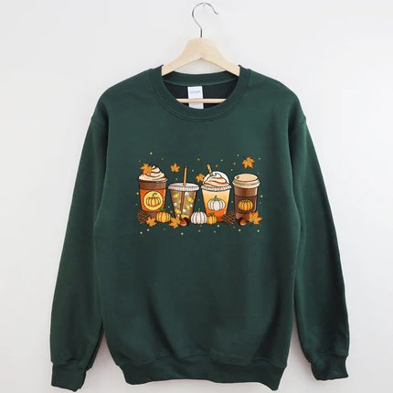 Halloween Pumpkin Coffee Sweater, Pumpkin Latte Drink Cup Sweatshirt, Thanksgiving Coffee Lovers Printed Jumper, Fall Halloween Party Gift