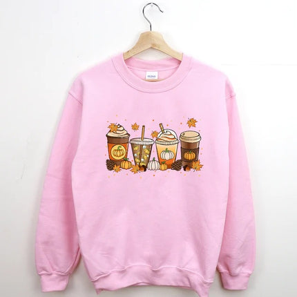 Halloween Pumpkin Coffee Sweater, Pumpkin Latte Drink Cup Sweatshirt, Thanksgiving Coffee Lovers Printed Jumper, Fall Halloween Party Gift