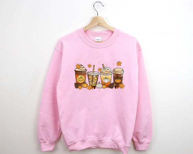 Halloween Pumpkin Coffee Sweater, Pumpkin Latte Drink Cup Sweatshirt, Thanksgiving Coffee Lovers Printed Jumper, Fall Halloween Party Gift