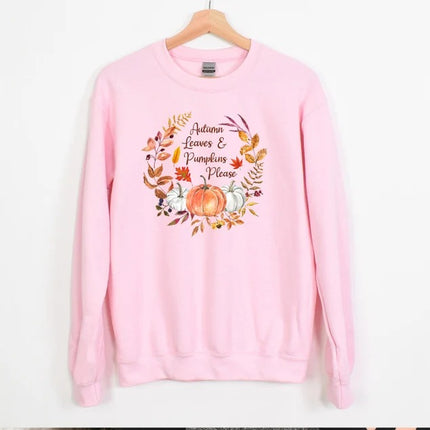Autumn Leaves & Pumpkins Please Sweater, Aesthetic Fall Pumpkins Printed Sweatshirt, Autumn Thanksgiving Jumper, Best Fall Season Clothing