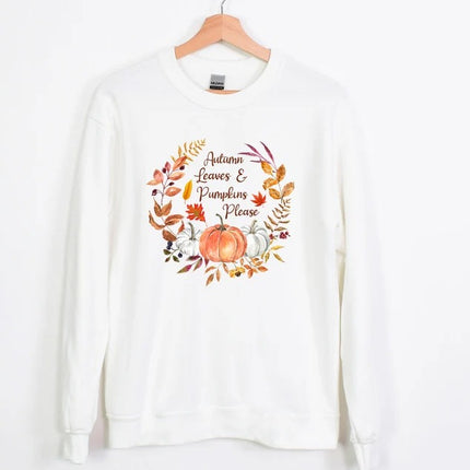 Autumn Leaves & Pumpkins Please Sweater, Aesthetic Fall Pumpkins Printed Sweatshirt, Autumn Thanksgiving Jumper, Best Fall Season Clothing