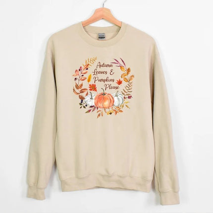 Autumn Leaves & Pumpkins Please Sweater, Aesthetic Fall Pumpkins Printed Sweatshirt, Autumn Thanksgiving Jumper, Best Fall Season Clothing