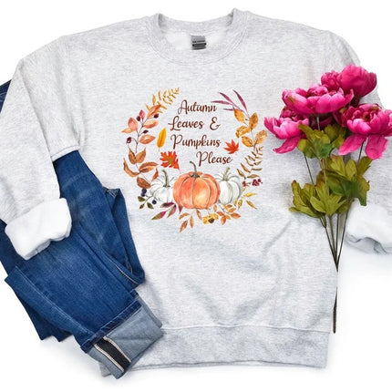 Autumn Leaves & Pumpkins Please Sweater, Aesthetic Fall Pumpkins Printed Sweatshirt, Autumn Thanksgiving Jumper, Best Fall Season Clothing