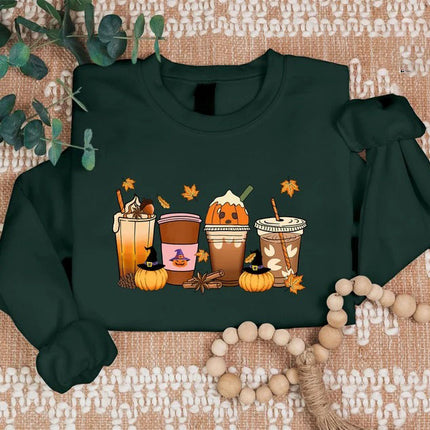 Vintage Halloween Sweatshirt, Halloween Pumpkin Coffee Sweater, Thanksgiving Fall Printed Jumper, Pumpkin Latte Sweater for Halloween Outfit