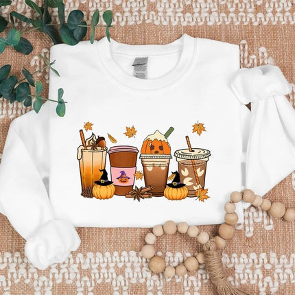 Vintage Halloween Sweatshirt, Halloween Pumpkin Coffee Sweater, Thanksgiving Fall Printed Jumper, Pumpkin Latte Sweater for Halloween Outfit