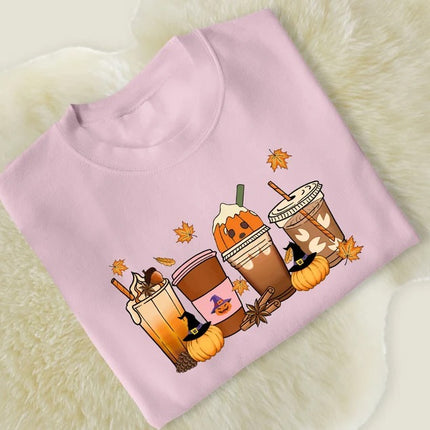 Vintage Halloween Sweatshirt, Halloween Pumpkin Coffee Sweater, Thanksgiving Fall Printed Jumper, Pumpkin Latte Sweater for Halloween Outfit