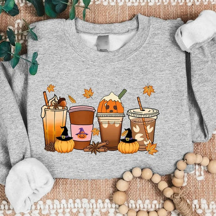 Vintage Halloween Sweatshirt, Halloween Pumpkin Coffee Sweater, Thanksgiving Fall Printed Jumper, Pumpkin Latte Sweater for Halloween Outfit