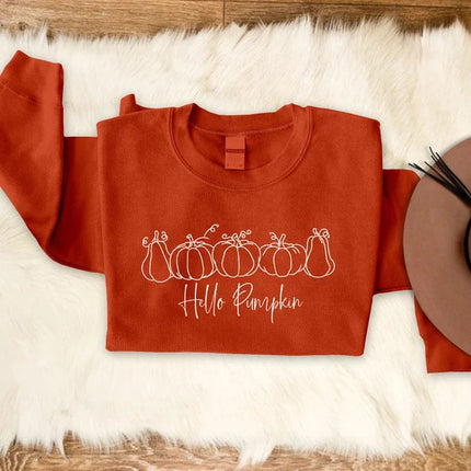 Hello Pumpkin Sweatshirt, Vintage Halloween Printed Sweater, Spooky Season Outfits