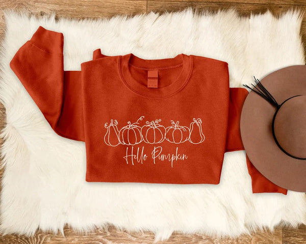 Hello Pumpkin Sweatshirt, Vintage Halloween Printed Sweater, Funny Fall Pumpkins Matching Jumper, Spooky Season Outfits, Best Halloween Gift