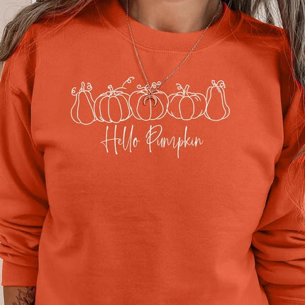 Hello Pumpkin Sweatshirt, Vintage Halloween Printed Sweater, Spooky Season Outfits
